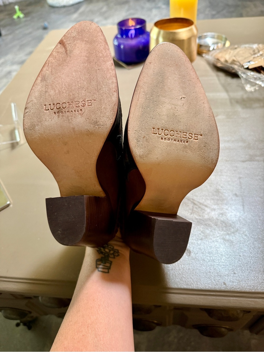 Lucchese Two-Tone Western Leather Mules Clogs Slide Cowboy Boots - Picture 5 of 7